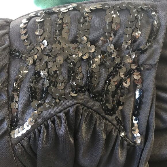 Abby Kent Vintage Black Glam Draped Sequin High-Low Midi Dress - Picture 10 of 13